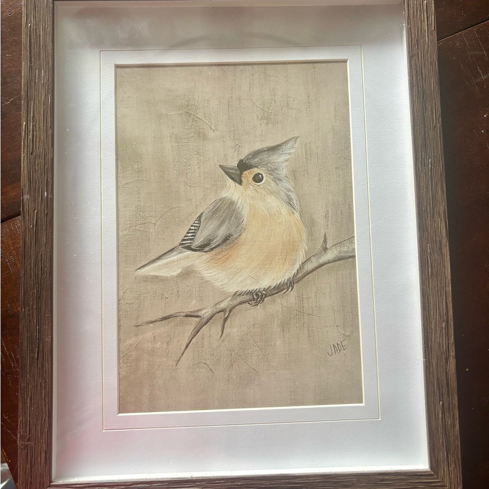 Framed Bird Art Print - Brown and Gray